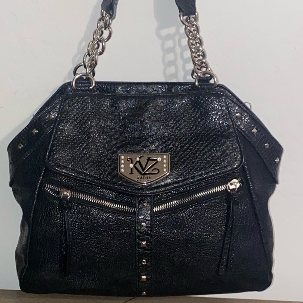 Kathy Van Zeeland Rare Black Leather Satchel EUC